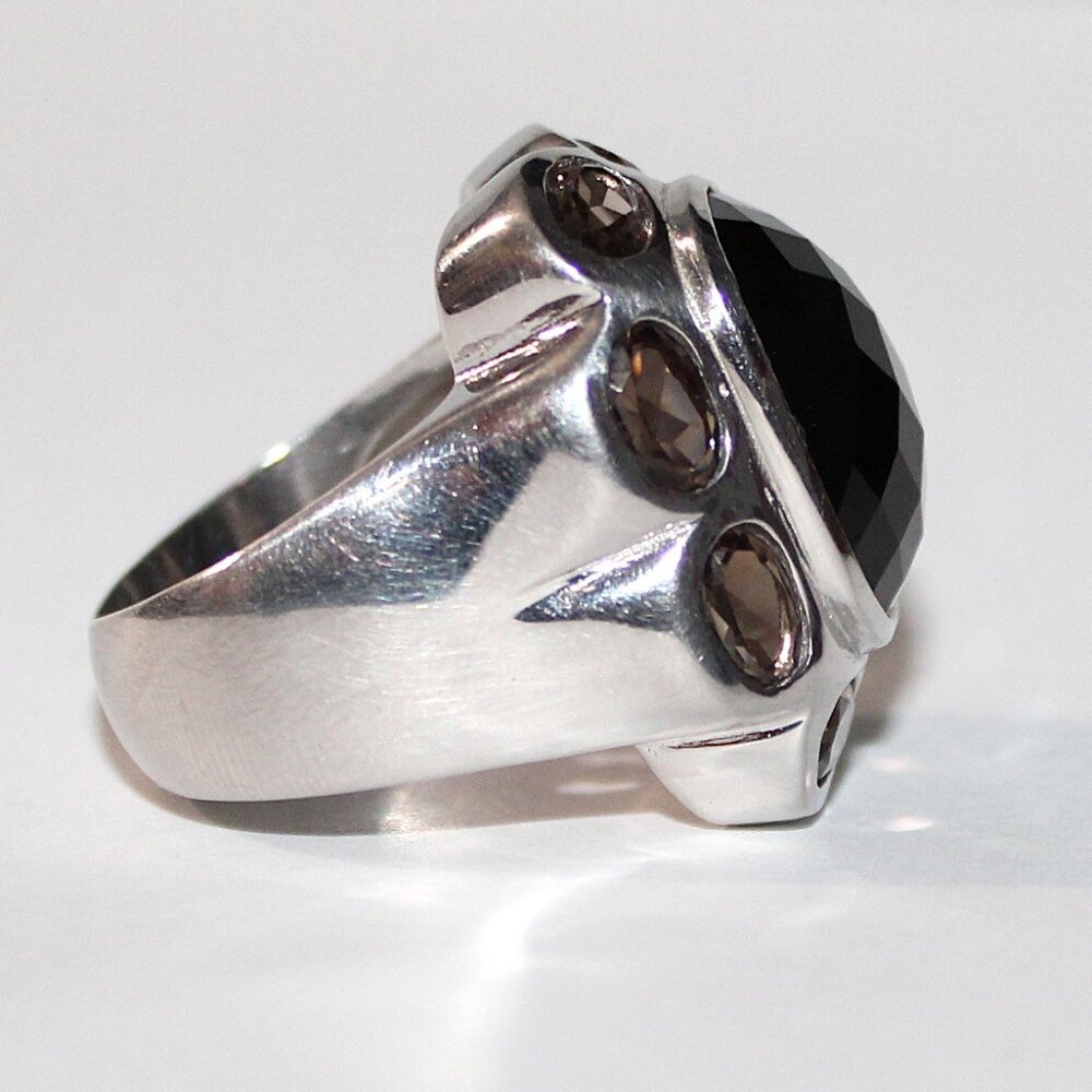 Sterling Silver Smokey Quartz and Spinel Statement Ring 16 Grams SZ 7.5 - Picture 4 of 8